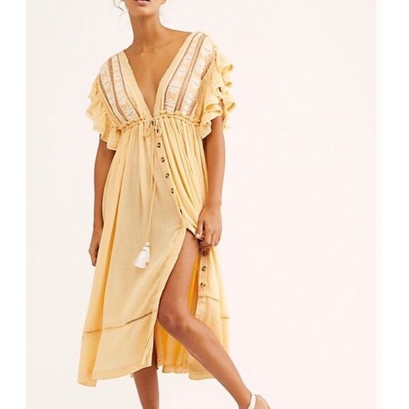 Free People Dresses & Skirts - Free People Bali Will Wait For You Midi Dress Garbanzo Bean Boho Peasant S